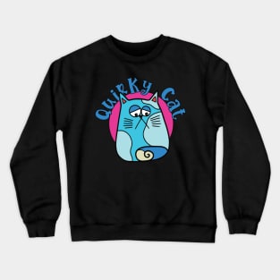 Quirky Cat Sad Blue Cat Crewneck Sweatshirt